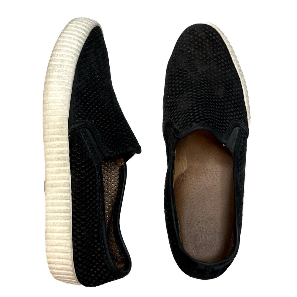 Frye Womens Camille Laser Cut Perforated Black Leather Slip On Sz 6.5